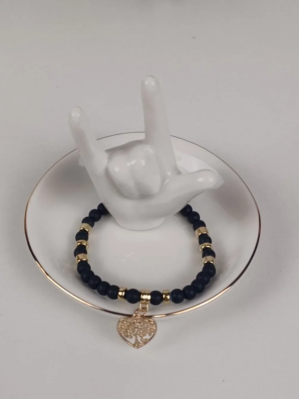 4-Piece Bohemian Beaded Bracelet Set - Black Heart & Tree Pendants